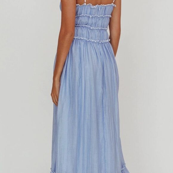 Selfie Leslie Maidens Tie Accent Maxi Dress Cloud Blue XS NWT - Picture 3 of 8